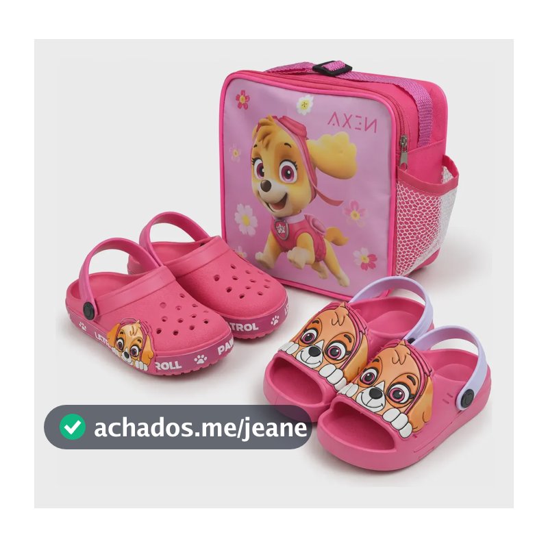 Babuche Infantil Patrulha Nexa Original Kit 2 Pares E Bolsa Fc+bn21 Rosa Pc 24.25 Br