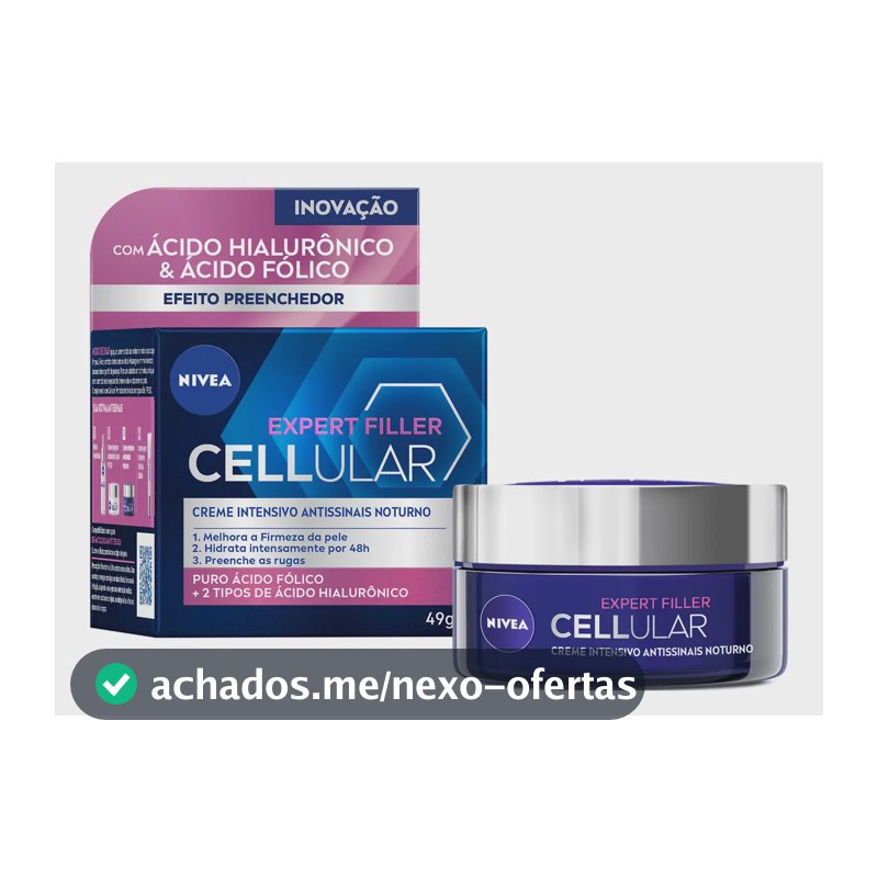 NIVEA Creme Facial Antissinais Cellular Filler Noite 49g, Hidratação Intensa 48h, Pele Firme, Preenche Rugas, Ácido Hialurônico, Cuidado Noturno