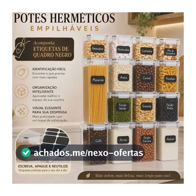 Conjunto 15 Potes Herméticos Acrílico Quadrado Empilháveis Transparente