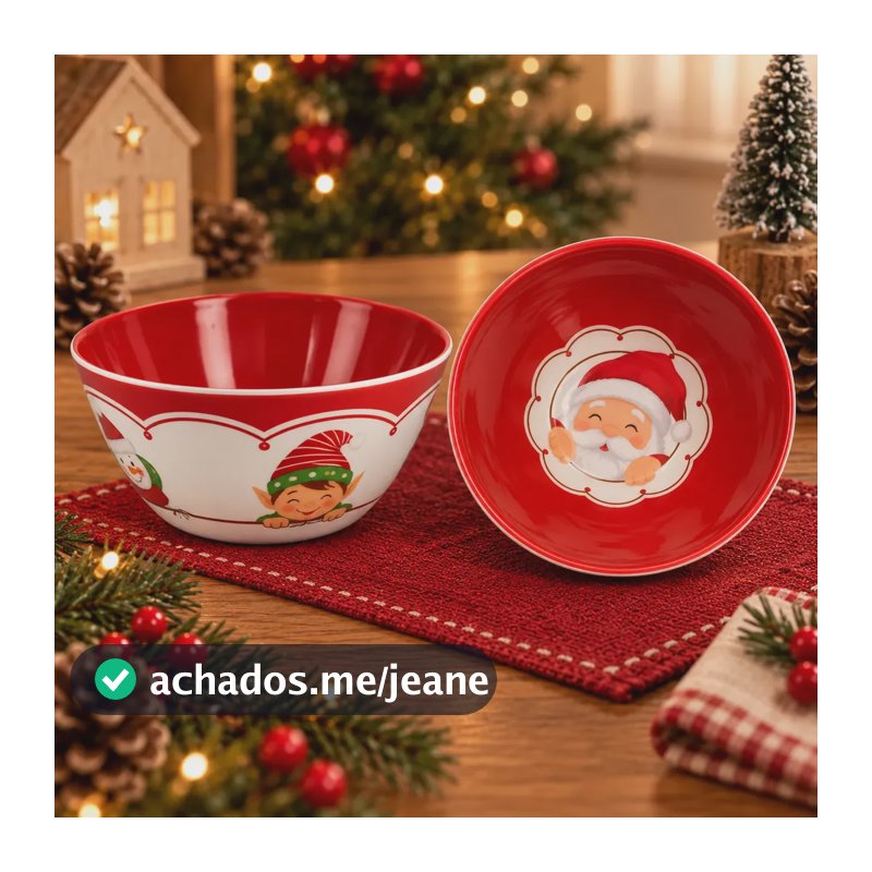 Bowls Estampas Natalinos 750ml Decoração Mesa De Natal Vermelho Papai Noel