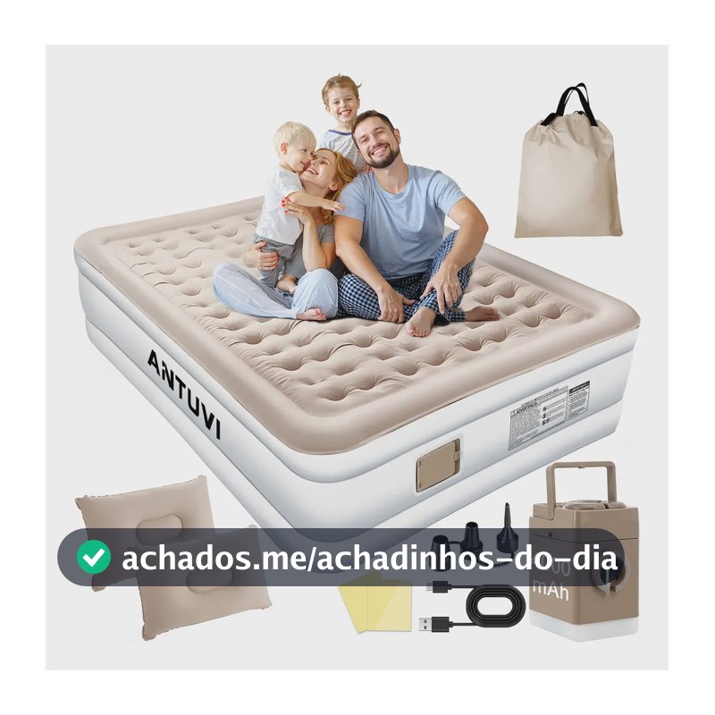 Colchão Inflável Queen Com C/ Bomba Bivolt Usb+2 Travesseiro Cáqui