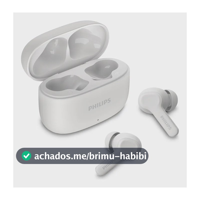 Fone de ouvido sem fio TWS Philips TAT1109WT/00 na cor branca, com bluetooth, microfone, tecnologia IPX4