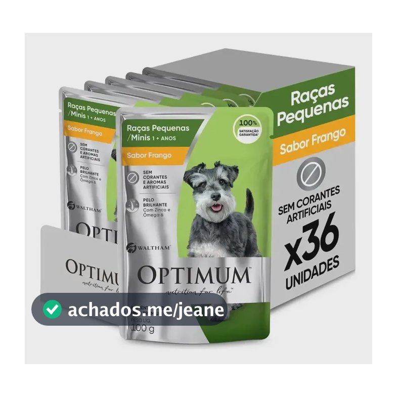 Pack 36 Unidades Ração Úmida Optimum Pequenos E Minis Frango 100g