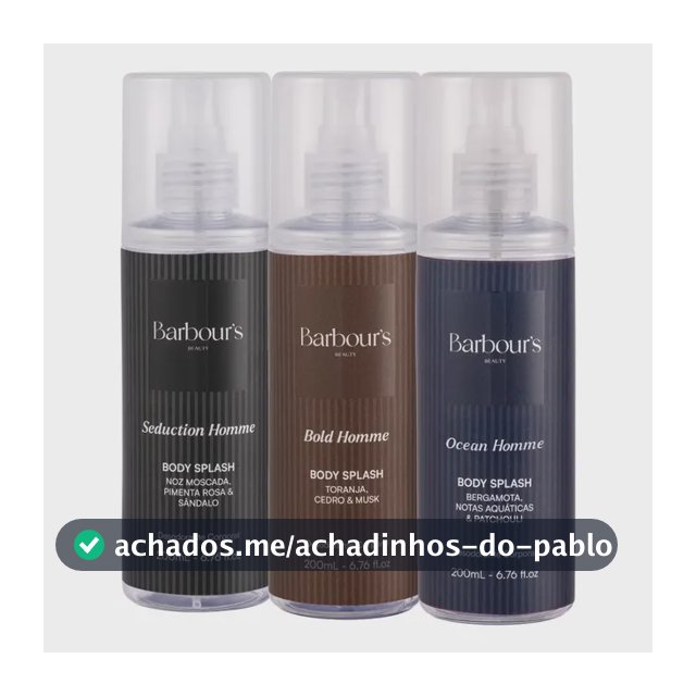 Kit 3 Body Splash Masculino Homme Desodorante Barbours 200ml