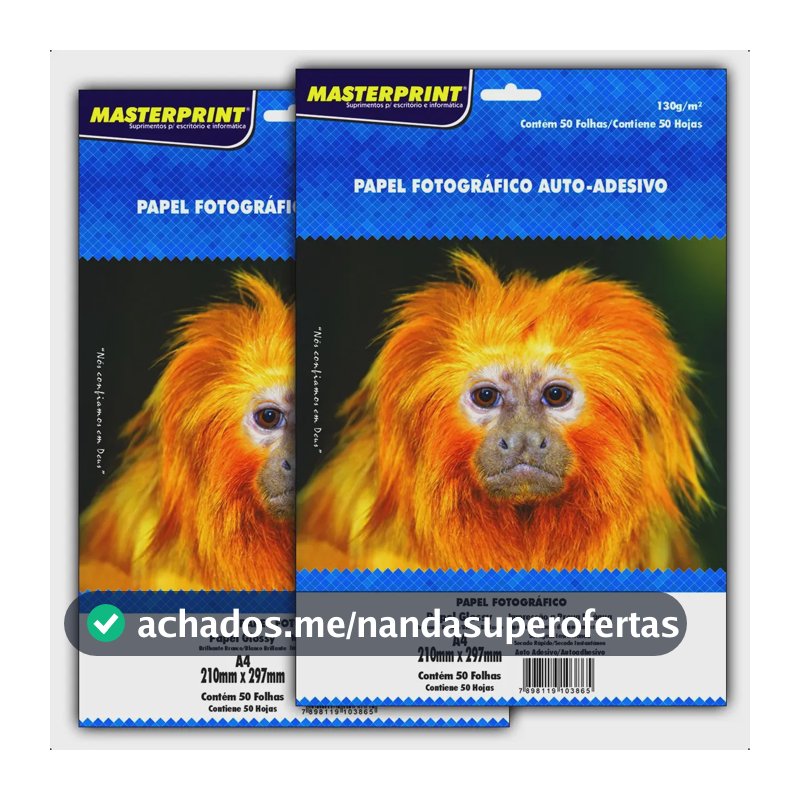 Papel Fotográfico Adesivo Masterprint A4 Brilhante 130g, Pack com 100 Folhas