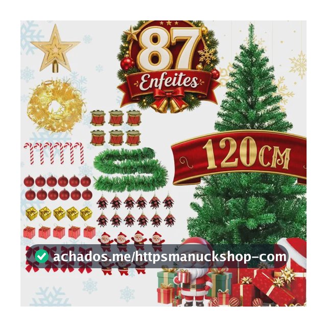 Árvore Natal Decorada Completa 1,20m Com Pisca Enfeites