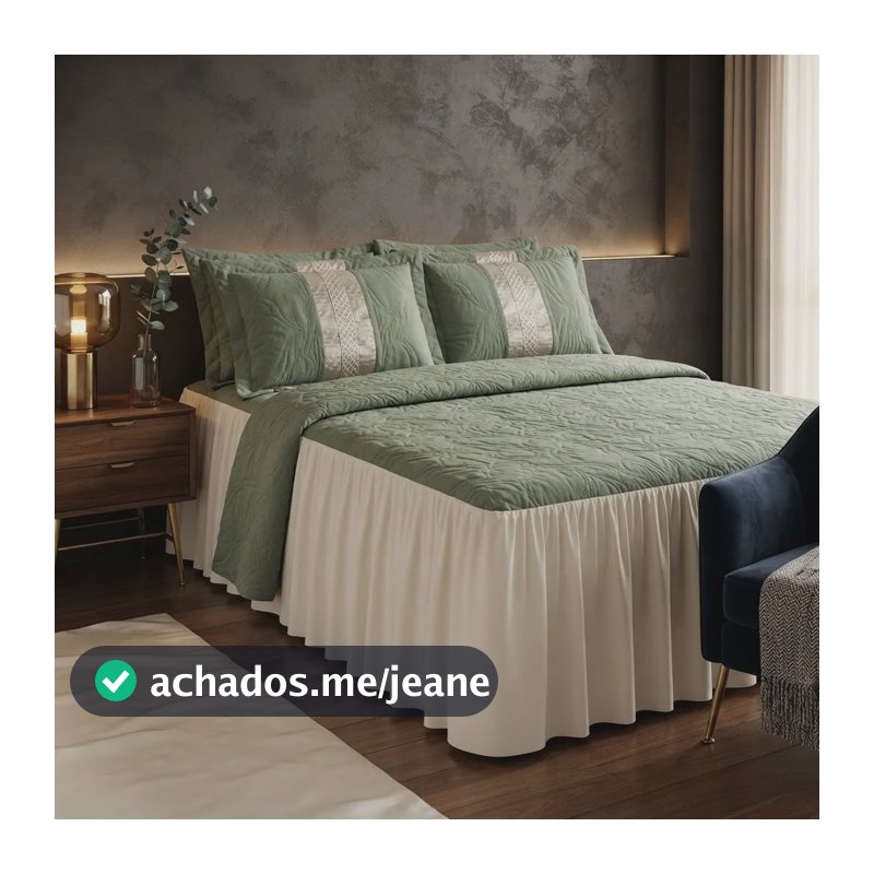 Colcha Casal Queen Kit Bordada 2,70 X 2,60 Cama Box  Verde