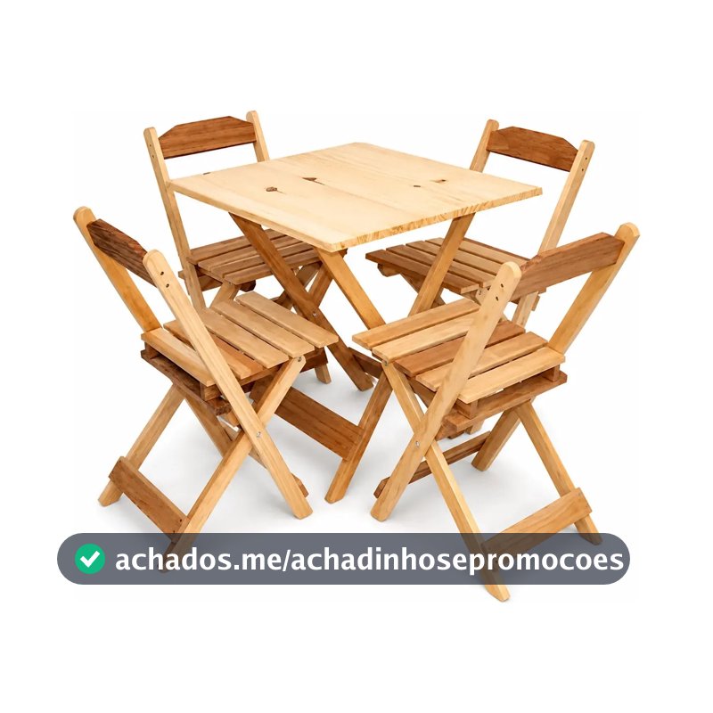 Jogo De Mesa Com 4 Cadeiras Bar 70x70 Madeira Conjunto Dobrável Crú Sem Pintura Modelo Flex Marca Cozinha Gourmet
