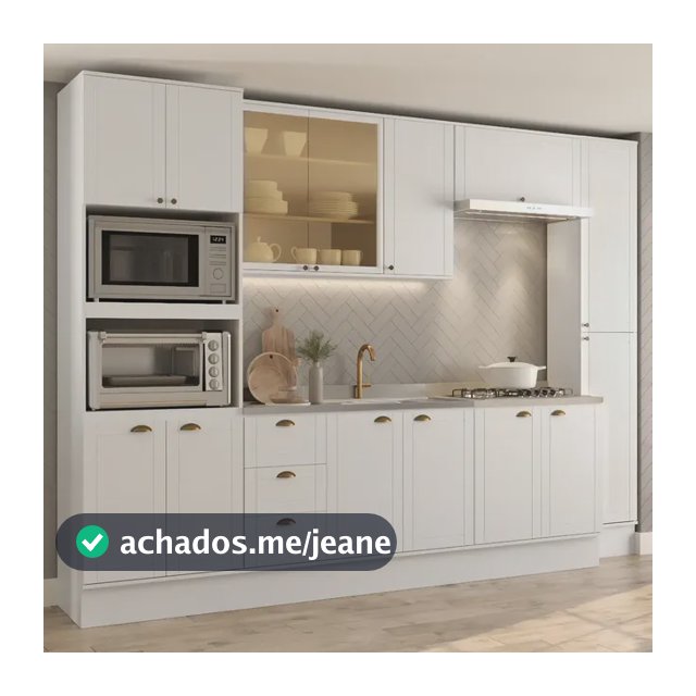 Cozinha Completa Modulada Milla Look 100% MDF com Balcão para Cooktop Branco Carraro