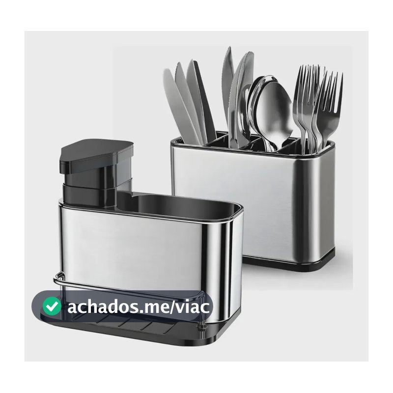 Kit Organizador Porta Talher E Dispenser De Detergente Inox Inox