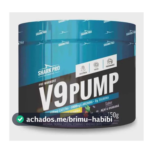 V9 Pump Pré Treino Pote 150g Shark Pro Sabor Açaí Com Guaraná