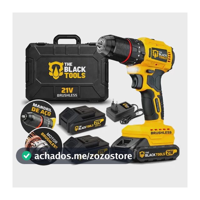 Parafusadeira Furadeira De Impacto Motor Brushless 50n.m 2 Baterias 2000mah 21v E Mandril De Aço Tb-21bx The Black Tools