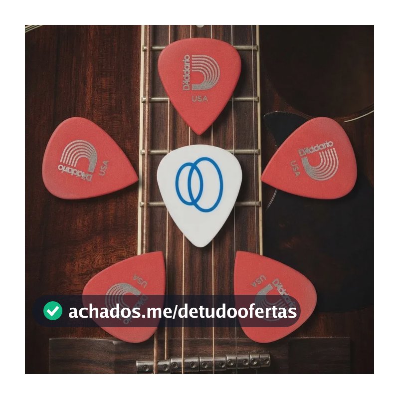 5 Palhetas D'Addario Duralin Precision Vermelha Extra-Leve 0.50mm Palheta para Guitarra Violão + Palheta Groover
