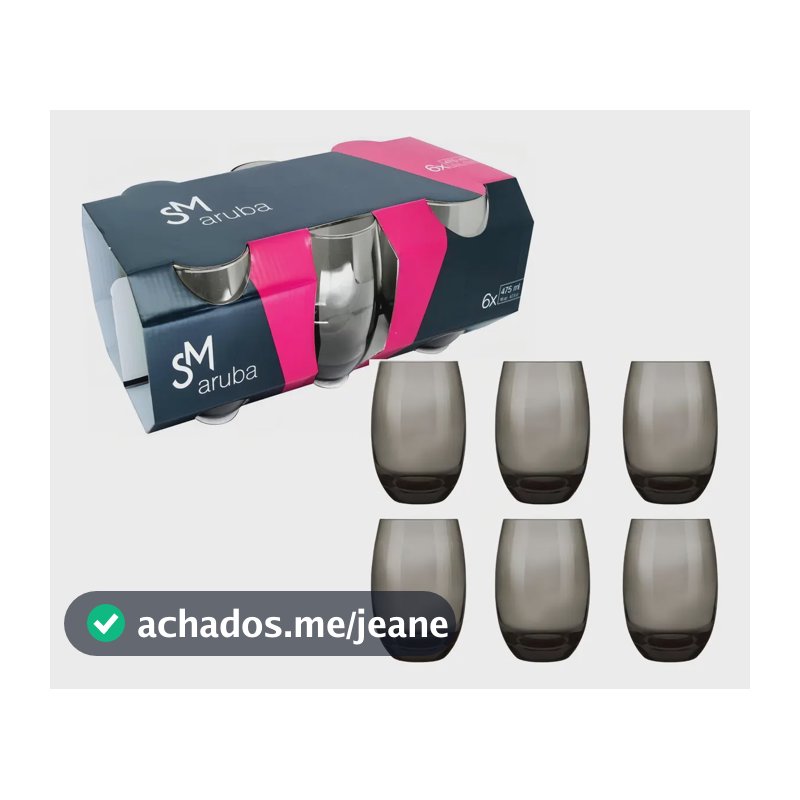 Jogo De Copos Aruba 465ml 6 Peças  Cozinha Grande Nadir Fumê