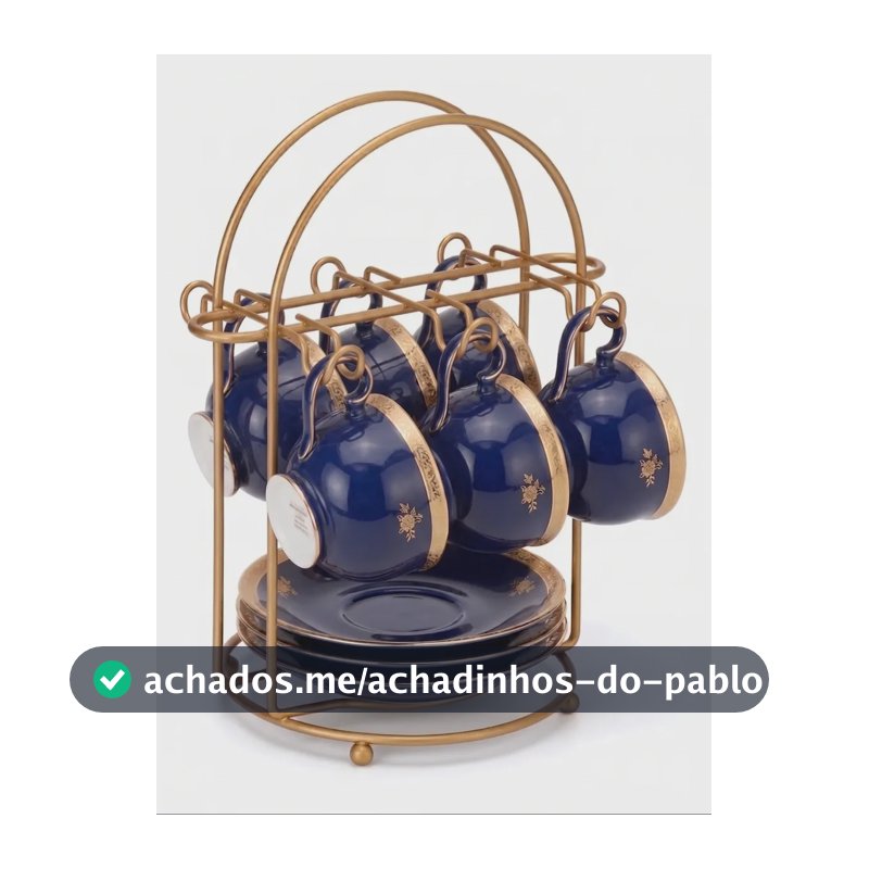 Suporte Organizador Porta Xícara De Chá e Pires Dourado Fosco Gold Aço Cantinho do Café Gourmet