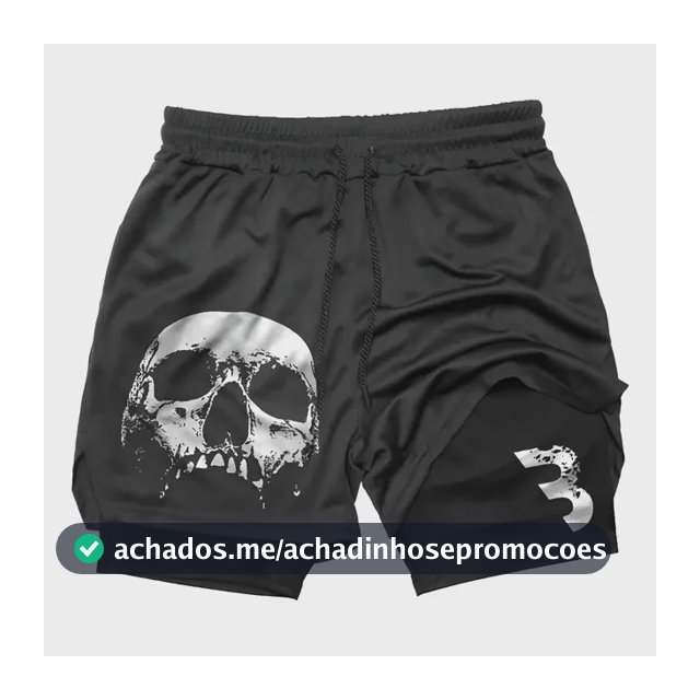 Short Academia Compressão Masculino Caveira Treino Corrida