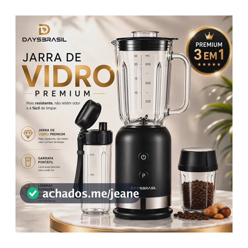 Liquidificador Blender 3x1 Jarra De Vidro Moedor Café 110/22 Preto 220v