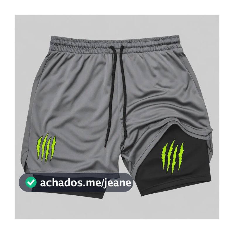 Short 2 Em 1 Academia Duplo Bermuda Masculina Monster Treino Cinza Monster Gg