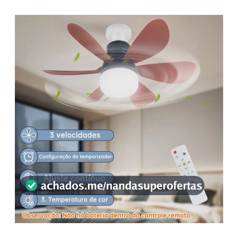 Luz Do Ventilador Do Teto , Com Luz Led E Controle Remoto, Suporte Para Lâmpadas E27, 6 Folhas, 3 Velocidades Do Vento, 42cm ，folha marrom ，