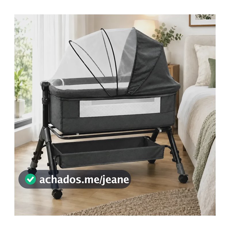 Berço Portátil Moisés Balanço Mosquiteiro Bumper Kids Cinzac Outono Cinza-escuro