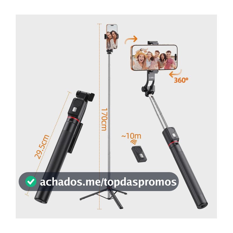 1.7M Tripe De Celular bem como Bastão De Selfie E Portátil Com Controle Remoto Destacável E Suporte Para Celular 360° Rotação, Extensível Tripé Selfie Stick, Universal Tripé De Celular Cor Preto Inova
