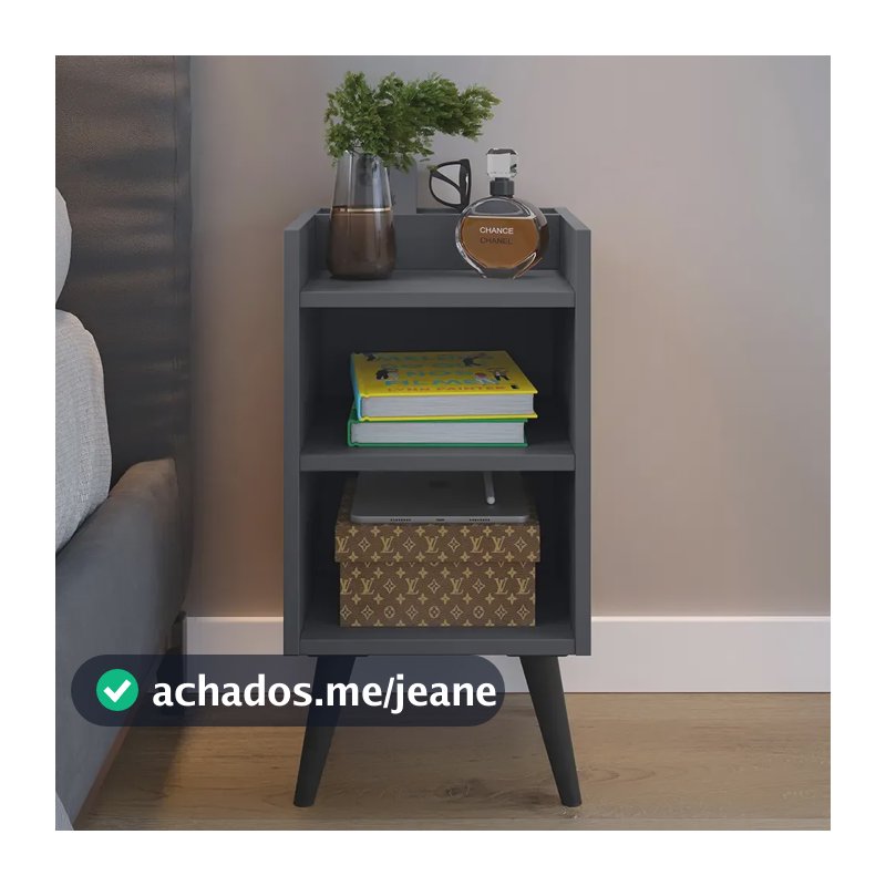 Mesa De Cabeceira Criado Max Quarto Com Suporte Celular Lux Acabamento Fosco Cor Cinza/ Cinamomo