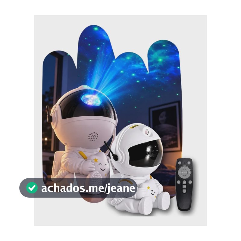Mini Astronauta Projetor Estrelas Galáxia Luminária Noturna Branco Preto 127/220v