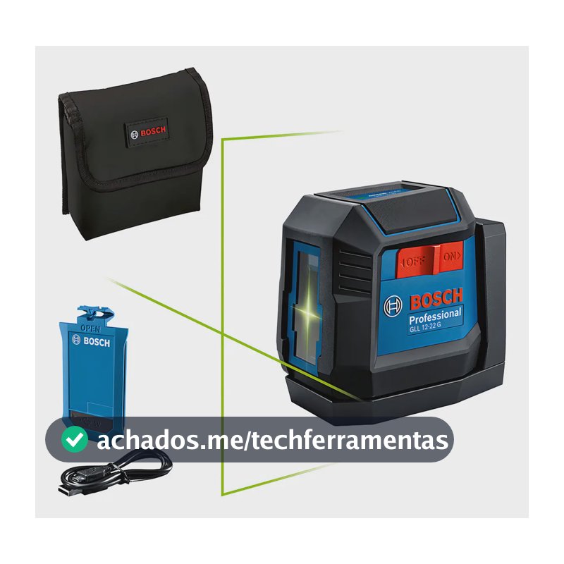 Nível a Laser Linear Cruzado Verde 12m GLL 12-22G LI Bosch com Bateria + Bolsa de Proteção