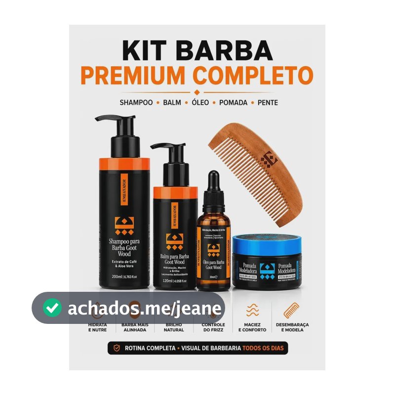 Kit Para Barba Shampoo + Pomada Brilho + Balm + Óleo + Pente