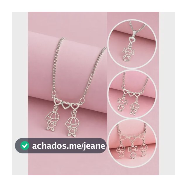 Colar 2 Filhos Meninos Aço Inox Prateado 45cm Feminino