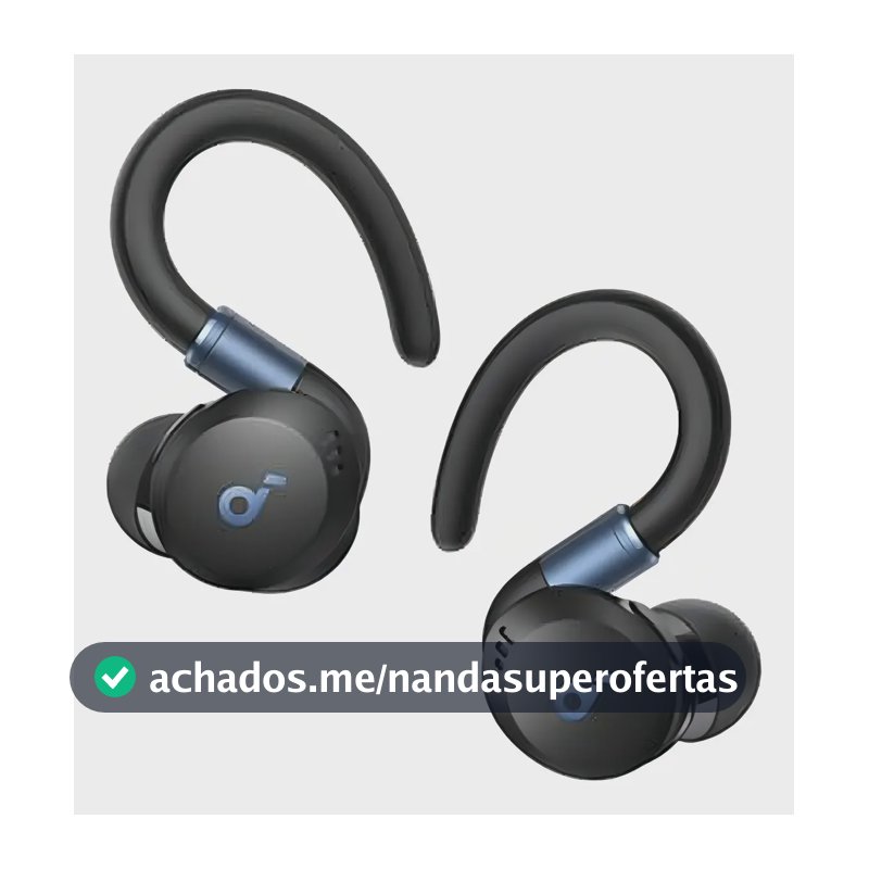 Fone De Ouvido Sem Fio Para Treinos soundcore Sport X20 ANC Cancelamento De Ruído Ativo Bluetooth 5.3 Multiponto Ganchos Ajustáveis Graves Potentes Bateria 48H IP68 Resistente Suor e Poeira Cor Preto