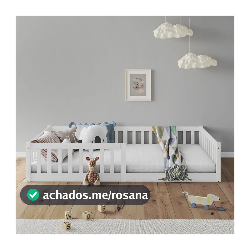 Cama Montessori Infantil Branco Grades De Proteção Gustavo