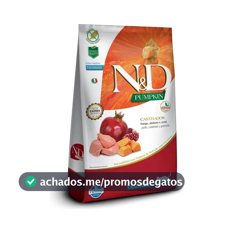 Ração N&d Pumpkin Gato Castrado Frango Abóbora Romã 1,5kg