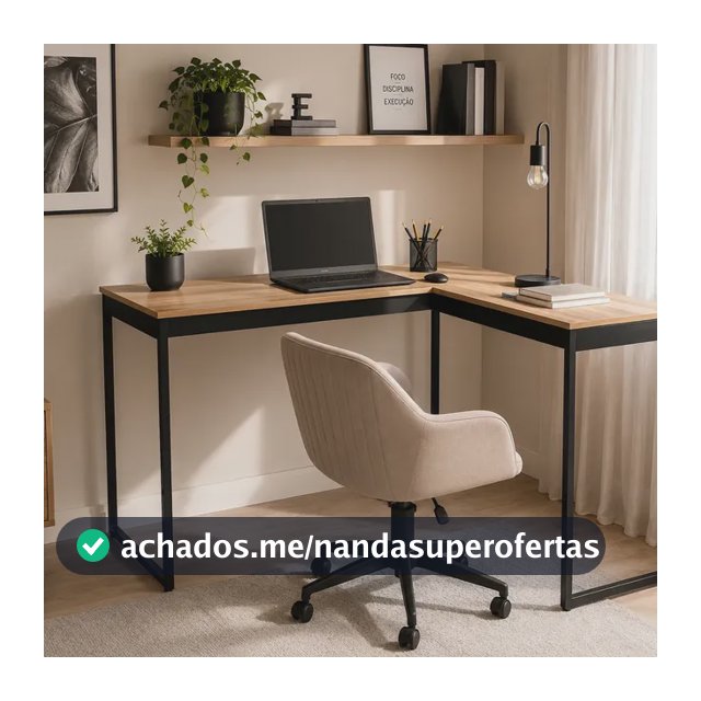 Mesa Escrivaninha Em L Industrial Preta Setup Multiuso Madeira E Mel