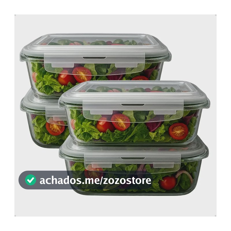Kit 4 Potes Vidro 1040ml Hermético Marmita Forno Refratário Transparente
