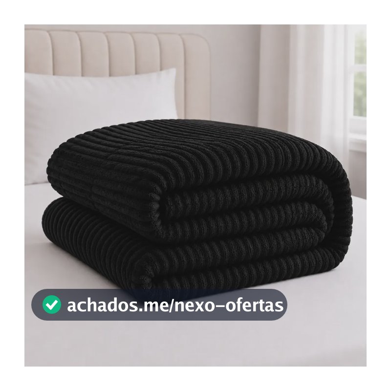 Manta Coberta Soft Casal Padrão Canelada Antialergica Macia 650 G Preto