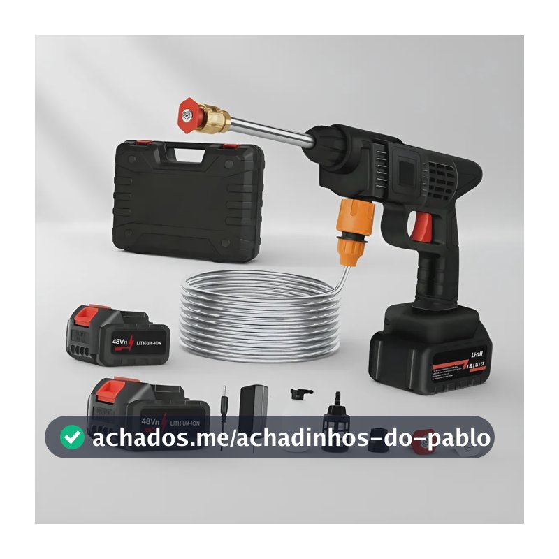 Lava Jato Portátil Alta Pressao Lavadora 2 Baterias + Maleta Preto Recarregavel Elétrica Lavar Carro Profissional Potência Turbo Limpeza Compacta Potente Regulável Lavagem Automotivo Evolufix