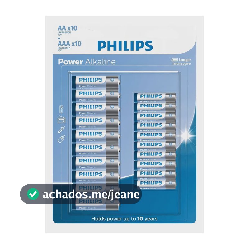 Pilha Alcalina Philips Aaa Palito 10 Un E Pilha Aa 10 Un