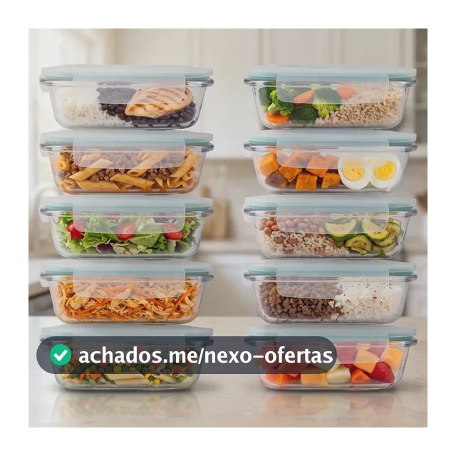 Kit 10 Potes Herméticos Vidro Alto Borossilicato Tampa 4 Travas Marmita Forno Micro-ondas Airfryer Freezer 640ml Zelvi