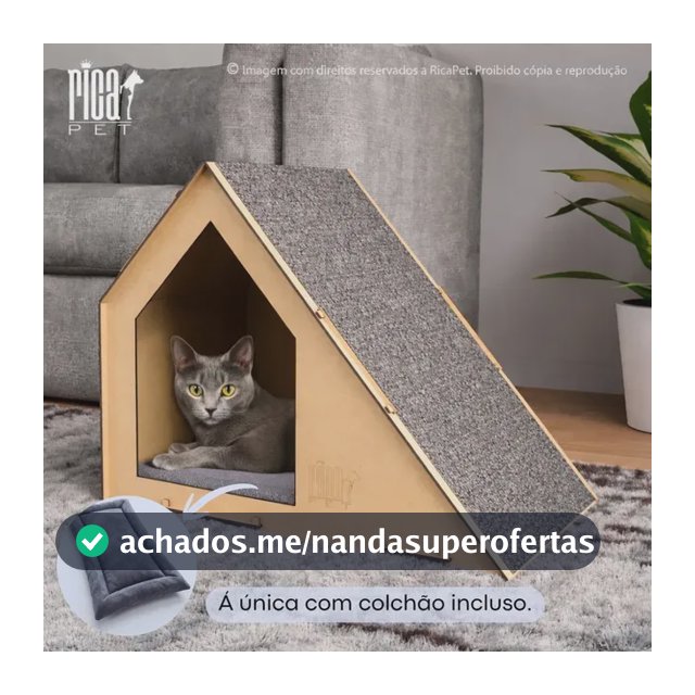 Casinha com Colchão para Gato Tóca Rampa Casa Caminha Pet Arranhador Luxo Cor Cinza Anti Estresse Brinquedo Casinha Carpete Móveis Brinquedo Afiar Unhas Gatinho Filhote