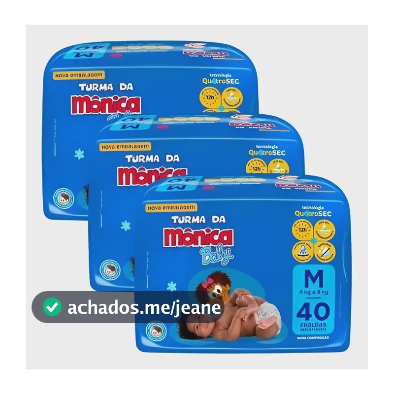 Kit 3 Fraldas Turma Da Mônica Mega M - 120 Tiras