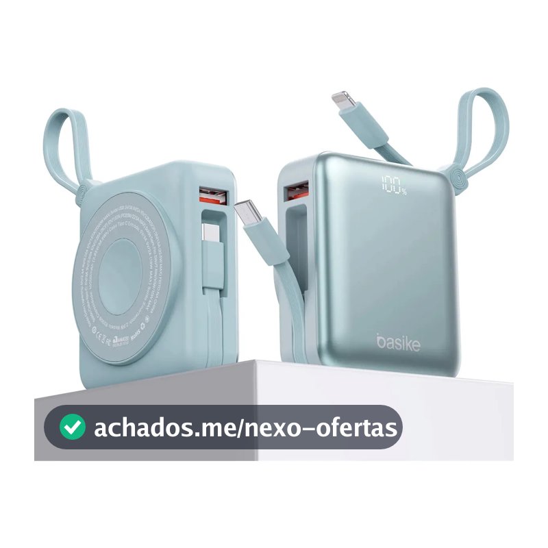Carregador Portátil Power Bank Basike 10000mah Magsafe Indução 22.5w Turbo Display Magnético iPhone Android