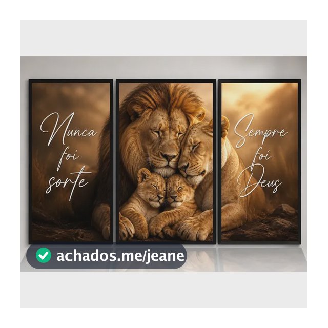 Quadros Decorativos Mosaico Jesus, Leão, Cruz Salmo 122x60cm Borda Infinita Leão Nunca Foi Sorte Sempre Foi Deus