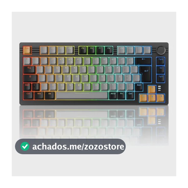 Teclado Mecânico Basike Gamer 75% ABNT2, Sem Fio Tri-Modo Bluetooth 2.4G USB-C Hot Swappable RGB