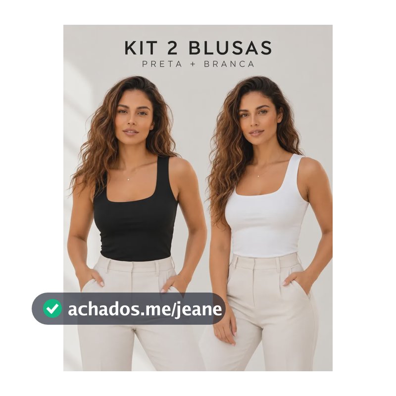 Kit Blusas Feminina Decote Quadrado Alça Larga Lisa Básica Branco E Preto Lisa G
