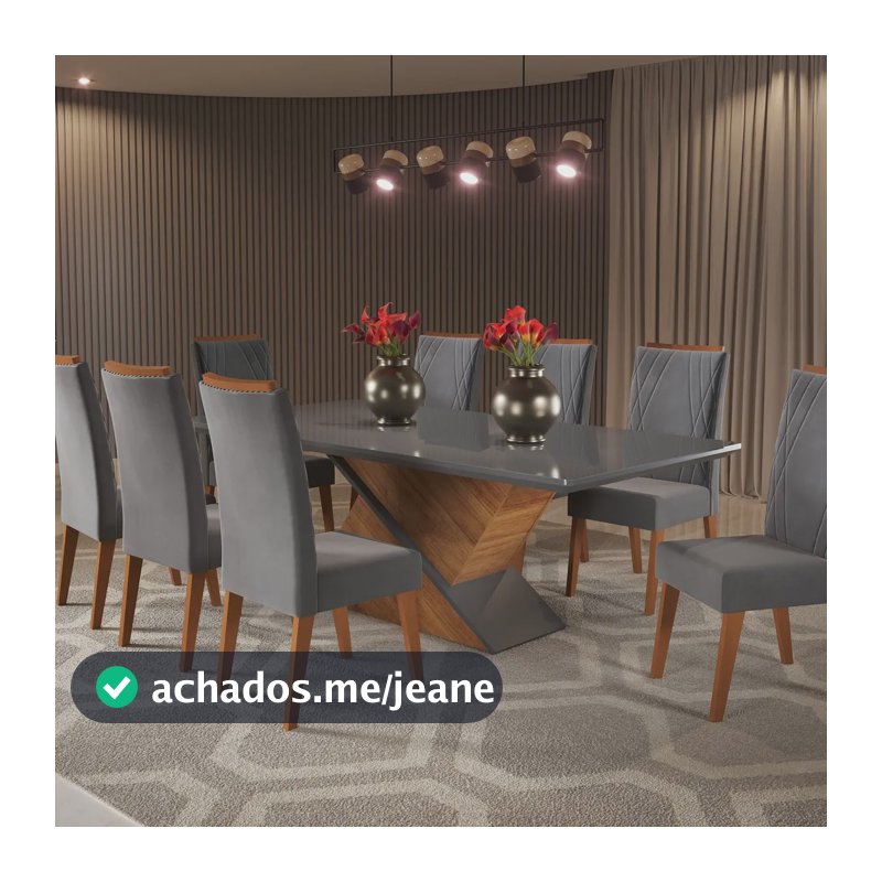 Mesa De Jantar Retangular Pipa Com 8 Cadeiras Madeira