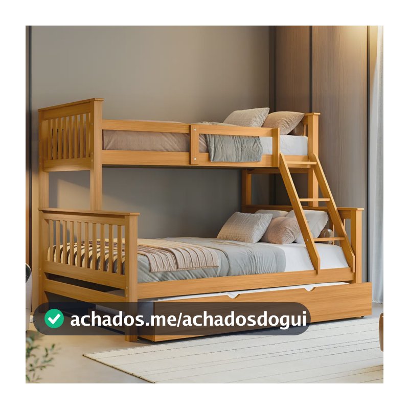 Treliche Madeira Maciça Casal Woodstore C/ Auxiliar Solteiro Mel