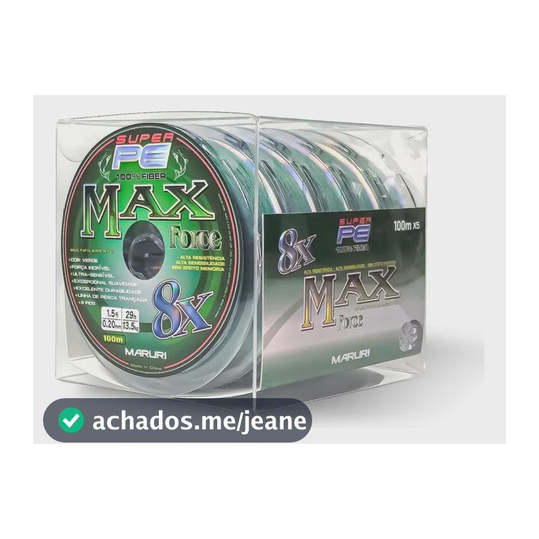 Linha De Pesca Multifilamento Max 8x 100m Kit 5 Unidades Verde 0,18mm 26lb 12kg