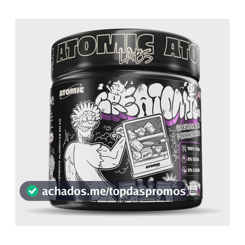 Creatina 100% Pura Monohidratada - Creatomic Atomic Labs 300g - Rende 100 doses - Sabor Neutro