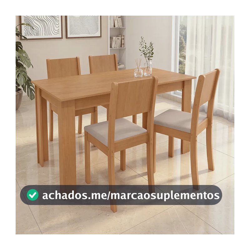 Conjunto Sala De Jantar Com 4 Cadeiras Grupo Lopas Easy Line Cor Amêndoa
